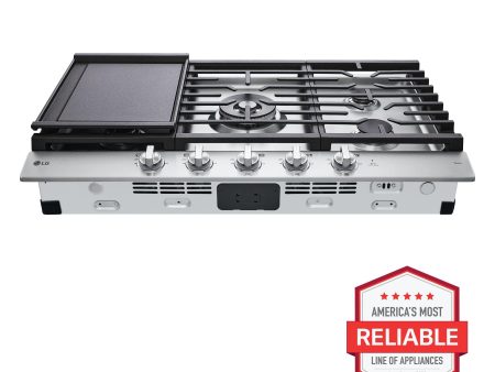 36  Smart Gas Cooktop with UltraHeat™ 22K BTU Dual Burner and LED Knobs For Sale