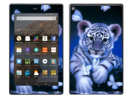 Cute White Tiger Cub Butterflies Amazon Fire HD 8 Skin Fashion