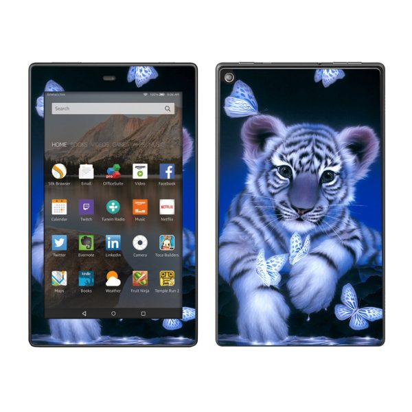 Cute White Tiger Cub Butterflies Amazon Fire HD 8 Skin Fashion